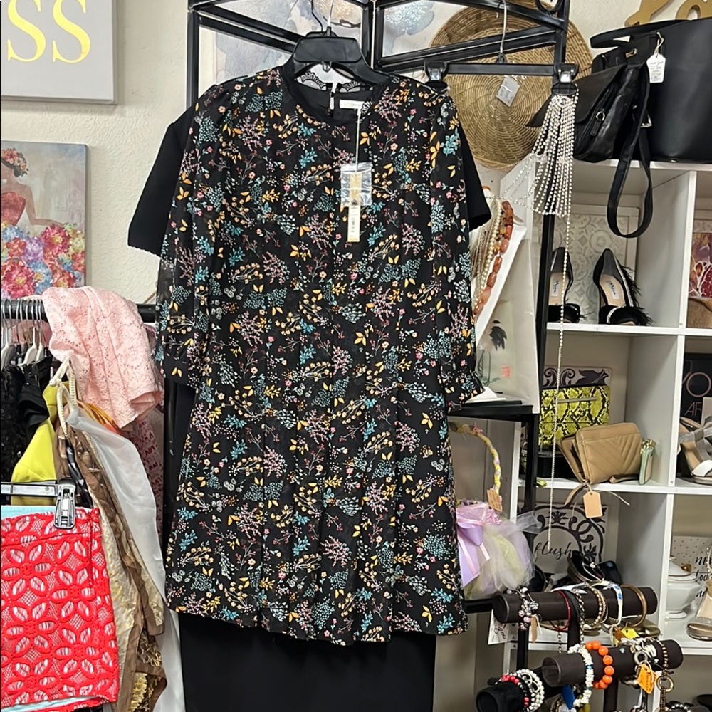 LC Lauren Conrad Black Sheath Mini Dress with Crew Neck